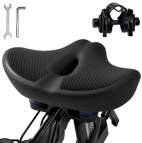 Upgrade Oversize Bike Seat for Men Women, Extra Wide Noseless Bicycle Seat Cushion, Waterproof Comfort Memory Foam Bike Saddle Fit for Peloton Bikes, Exercise Bike, EBikes, City Bike (Width: 12.6in)