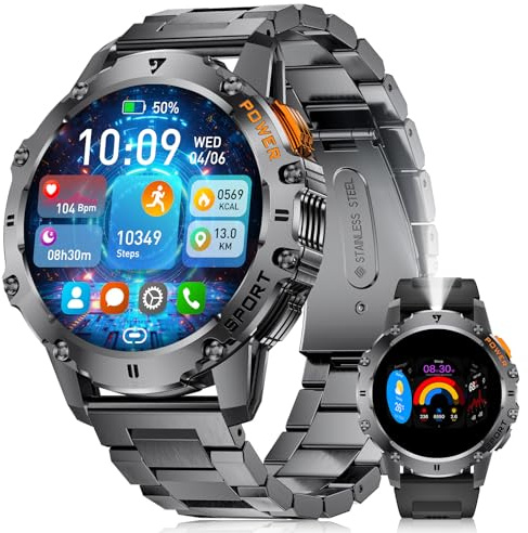 LIGE Montre Connectée Homme avec Appel Bluetooth, 1,43 HD AMOLED écran Smartwatch avec 500 mAh, IP68 Etanche, 120+ Modes Sportifs, Podometre/Sommeil/Cardiofrequencemetre pour Android/iOS
