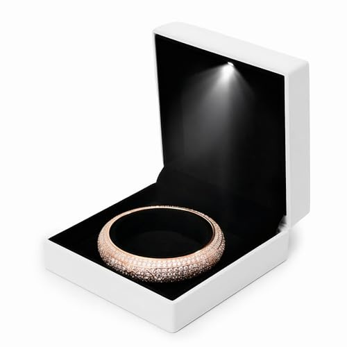 Ziyonix Boîte Bracelet Lait Blanc Cadeau, boîte Cadeau en Cuir Synthétique Blanc de Qualité Supérieure b oîte À Bracelet en Velours avec LED pour Mariage Fiançailles Anniversaire Saint-Valentin