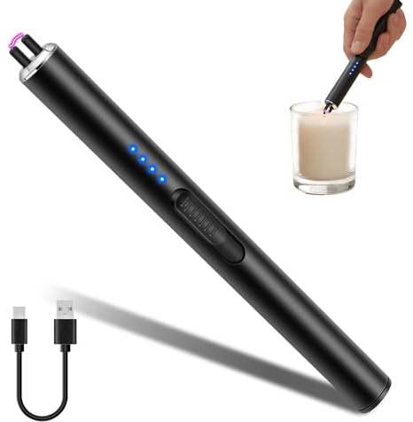 Accendino elettrico con USB-C, ricaricabile, antivento, lungo, per cucina, candele, campeggio, barbecue