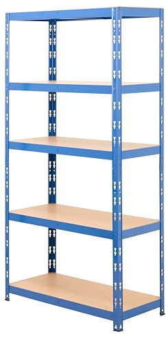 BiGDUG Garage Shelving Kit - 1780H x 900W x 400D mm - 150kg UDL Per Shelf (750kg Per Bay) - 5 Tier Shed Shelving - Single Bay - Blue