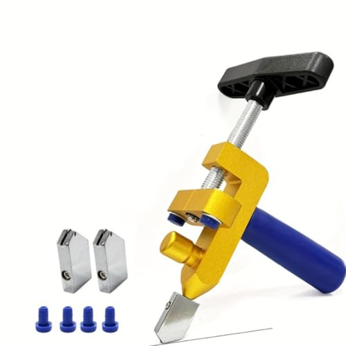 PintoHardware Cortador de Vidrio Azulejos 2 en 1 con 2 cuchillas de acero de tugsteno de 3-15mm, Herramienta Manual para Cortar y Romper, con Accesorios, Mango Azul