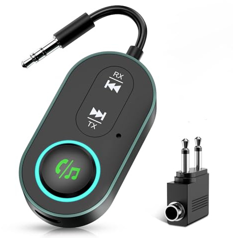 ORIA Airplane Bluetooth Adapter, Bluetooth 5.3 Transmitter Receiver | Dual Connection for 2 Headphones, Dual-plug Airline Adaptor, 18H TX Battery, Use While Charging, TX/RX for Plane TV Car
