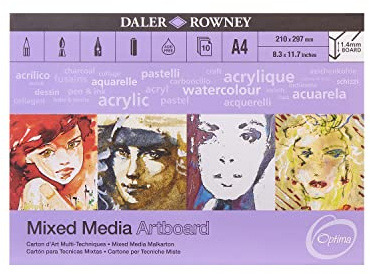 Daler-Rowney Optima Mixed-Meda Artboard, leicht strukturiert, 1,4 mm dick, A4, 1 Seite, 10 weiße Blätter, ideal für professionelle Künstler und Studenten