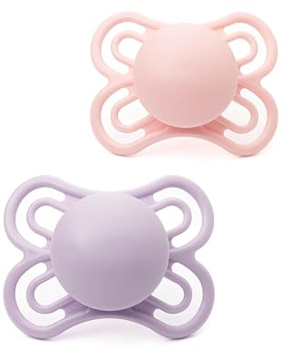 MAM Perfect Schnuller 0-6M, 2er-Pack, kiefergerechtes Design, rosa | Dünner, flexibler Sauger, Lieferung in Schnuller-Sterilisator-Etui, Babyzubehör für Neugeborene (Motive variieren)