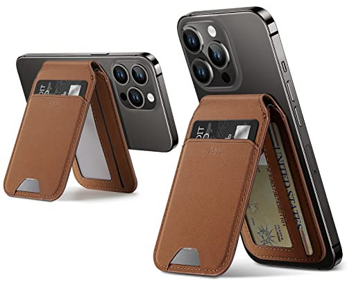 ESR für MagSafe Wallet(HaloLock), kompatibel mit Magsafe Kartenhalter,für iPhone Wallet mit Ständer, für iPhone 16/15/14/13/12-Serie, Nicht für 13/12 Mini, 5 Kartenhalter, Veganes Leder, Braun