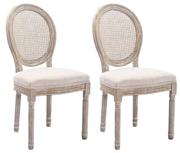 Vente-unique-Juego de 2 sillas - Rejilla, Tela y Madera de hevea - Beige - Antoinette