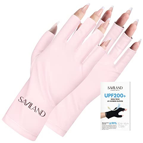 Saviland Gant Anti U V Manucure Professionnel, UPF200+ Gant Protection U V Doux et Confortable, Gants Anti U V Sans Doigts pour Lampe à Ongles, Protégez Professionnel les Mains des Lampe U V (Rose)