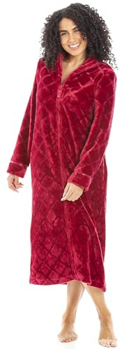Camille Womens Full Length Fleece Zipped Housecoat | Soft & Fluffy Dressing Gown | Long Sleeves, Zip Close & Pockets | Heavyweight, Cosy Luxury | Warm & Comfy Home Loungewear | Burgundy 22-24