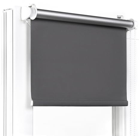 Fenster DEKOR - Rollos Für Fenster Ohne Bohren Dunkelgrau - Verdunkelungsrollo B65 x H230 cm - Klemmrollo Verdunkelung - Fensterrollo Für Balkontüren - Verdunklungsrollo Leicht Zu Installieren