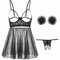 KFLY Women's Lingerie Sets 3 Piece Bra Panties And Garter Sets Half Cup Cosplay Costume (Style 1-Black, One Size)