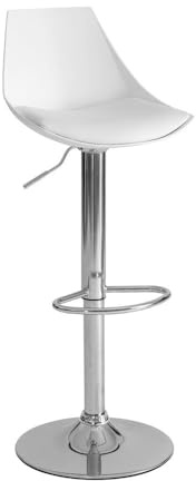 LOLAhome - Taburete Alto de Cocina Giratorio en 360°, Silla de Bar Regulable en Altura de 83 a 104 cm, con Respaldo, structura Metal y Reposapiés, Blanco