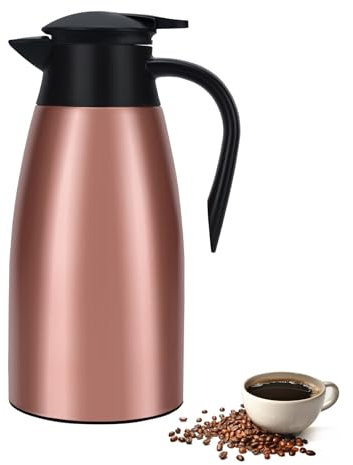 Brocca isotermica 2L thermos caffè 304 in acciaio inox a doppia parete vuoto isolato thermos 2L con manico e becco caffè, pentola thermos per acqua calda in ufficio, hotel e ristorante (colore oro