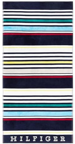 Tommy Hilfiger, Toalla de playa o piscina maxi de rizo de puro algodón chenillado Athletic Navy 90 x 180 cm