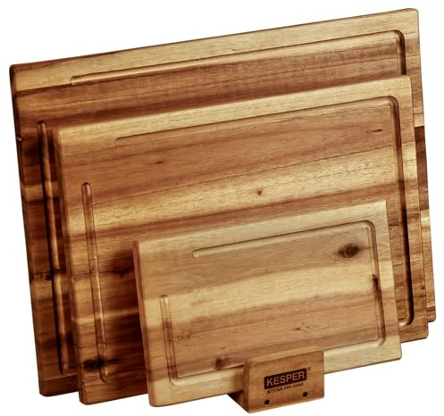 KESPER | 3er Set Schneidebrett inklusive Ständer, Material: Akazie, Maße: 40 x 30 x 1,5cm, Farbe: Braun | 28130