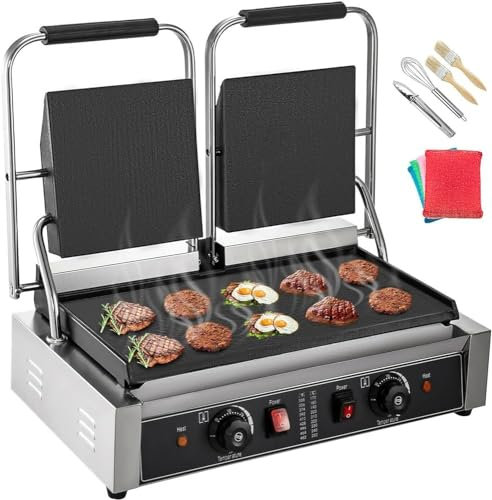 Electric Contact Grill Griddle Commercial Panini Press Grill Non-Stick for Outdoor Camping Cooking Sandwiches Steak Meat Easy to Use