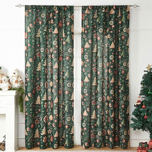 Lukery Weihnachten Transparent Vorhänge Wohnzimmer 2er Set Weihnachtstag Lang Halbtransparent Gardinen Vorhänge Durchsichtig für Fenster Küche Wohnzimmer Landhaus (140x160cm,Elch)