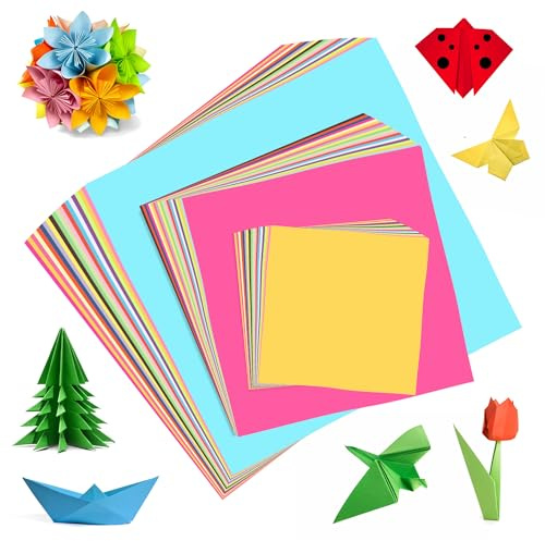 TYSM-CC 300 Fogli Cartoncini Colorati, Set cartoncini colorati 20x20 & 15x15 & 10x10CM (70 g/m²) 20 Colori Vivaci per Origami e Creazioni Artistiche