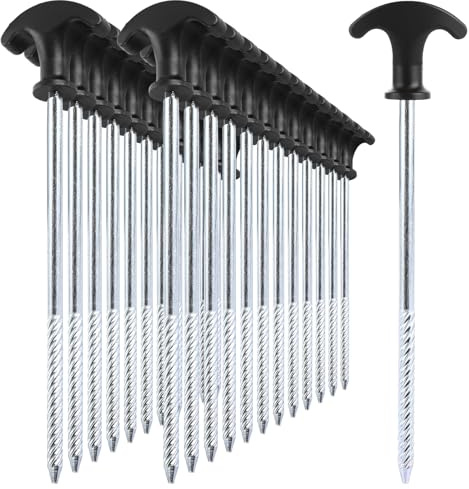 YAYODS 36PCS Tent Pegs Heavy Duty for Hard Ground, 21cm T-Handle Screw Tent Stakes, Galvanised Steel Camping Pegs Rust-Proof Awning & Gazebo Ground Pegs Outdoor Use