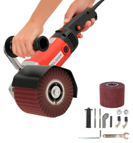WUDLEP 1400W Electric Drum Sander, Handheld Electric Burnishing Tool Machine with 2 Wheel, 8 Variable Speed Metal Wheel Sander Polisher, for Wood, Tile, Stainless Steel