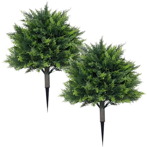 Muzrunq Piante Artificiali da Esterno, 2 Pezzi di arbusti Verdi da Esterno con picchetto da Terra, Finti Alberi di cipresso topiaria per la Decorazione del Giardino di casa e del Portico Anteriore.