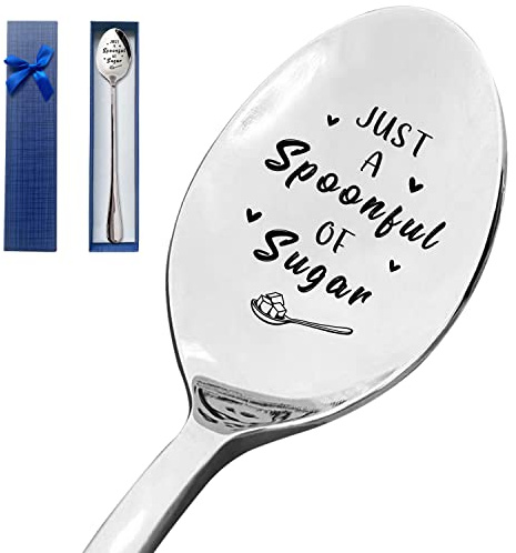 HSSPIRITZ Just a Spoonful of Sugar Spoon Funny Engraved Stainless Steel Spoon,Coffee and Tea Lover Gifts for Men Women,Mary Poppins Gift for Friends Mom and Dad Christmas Birthday Valentine Gifts