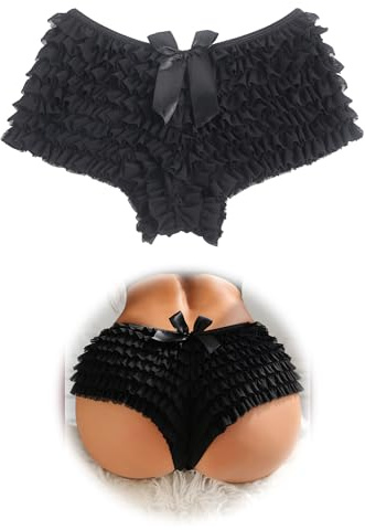 sunshinelady Boxer dam stringtrosa sexiga chica trosor blommor flygande tyll shorts underkläder plusstorlek hipster hög midja bekväma underkläder Lolita Cospaly, svart, M