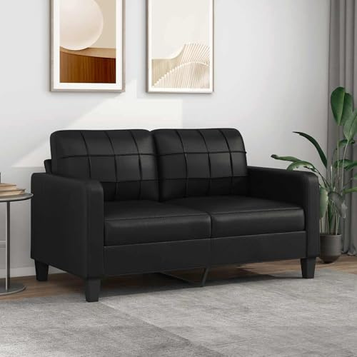 Gecheer 2-Sitzer-Sofa, 140 cm, Couch Polstersofa aus Kunstleder für Wohnzimmer Schlafzimmer Büro Wohnung, Schwarz