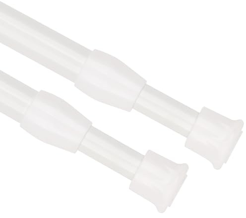 Trimming Shop 2pcs White 60cm-110cm Extendable Curtain Poles – No-Drill Telescopic Tension Rods for Net Curtains, Shower Rails, Wardrobe Rods, Caravans, Windows
