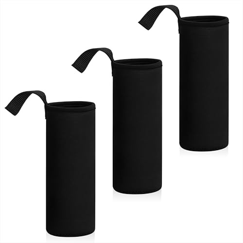 Qzakce 3-delad termisk flaskhållare i neopren med bärbart handtag 550 ml för män och kvinnor för vandring, camping och gym, Svart, Termisk vattenflaska