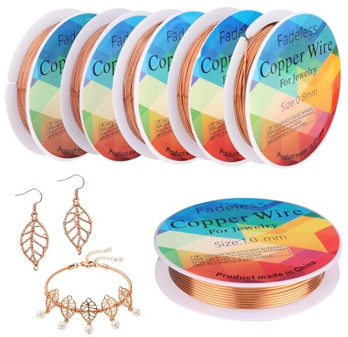 6pcs Jewelry Making Copper Wires, 18/20/22/24/26/28 Gauge Copper Craft Wire Jewelry Making Supplies for Ring Necklace Earrings DIY Artistic Floral Modelling Art Projects