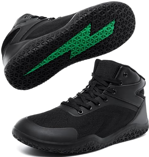ziitop Wrestling Shoes for Men High Top Lace Up Mesh Upper Rubber Sole Training Shoes, Black, 6.5 Women/6 Men