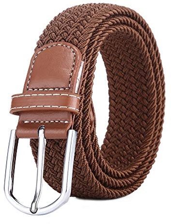 BOZEVON Ceinture tissée élastique - Ceinture en tissu extensible tressé multicolore pour hommes femmes Marron