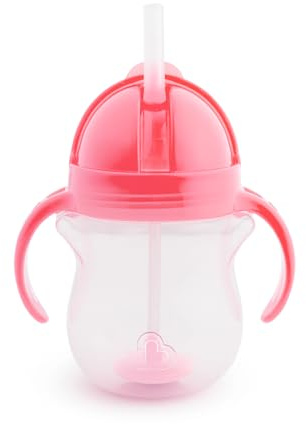 Munchkin Click Lock Tip and Sip Straw Cup | Baby Toddler Sippy Cups with Weighted Straw | BPA Free | Leakproof Cup | Dishwasher Safe | Baby Bottles -7oz/207 ml | Pink