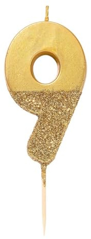 Talking Tables guld nummer 9 födelsedagsljus med glitter – tårtdekoration för barn, vuxna, 9, 90. Födelsedag, årsdag, milstolsålder
