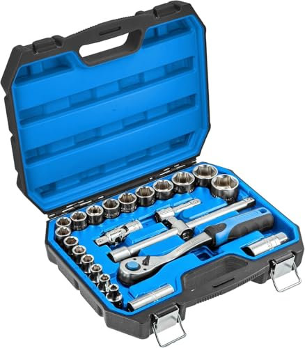 Högert Technik - Cassetta Attrezzi, Set Attrezzi, Valigetta Attrezzi, Kit Attrezzi, Chiavi a Bussola, Punte e Accessori 1/4”, Acciaio Cr-V, Meccanismo a Cricchetto con 72 Denti - HT1R416, 46 Pezzi