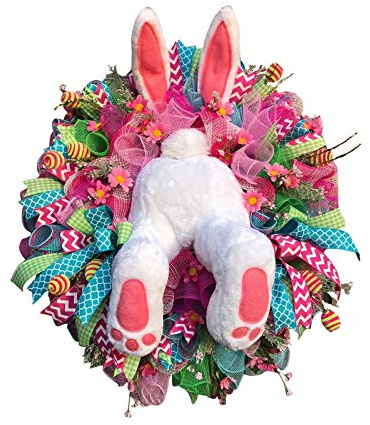 Koly-Hundebett Osterkranz mit Hase, Osterhase Kranz Osterkranz mit Hasen Hintern und Ohren Osterkranz Tür Basteldekoration Kaninchenform Girlande Wandkranz Verschönerungsset Osterdekoration