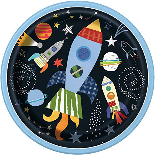 Unique Party- Assiettes en Carton Écologiques-23 cm-Fête à thème de l'espace-Paquet de 8, 73265EU, Multicolour