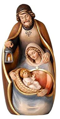 Statue der Heiligen Familie 4,5 cm - Figur Geburt aus Holz 4,5 cm - Krippenfigur aus Holz geschnitzt und handbemalt im Gardena-Tal (ohne Etui)