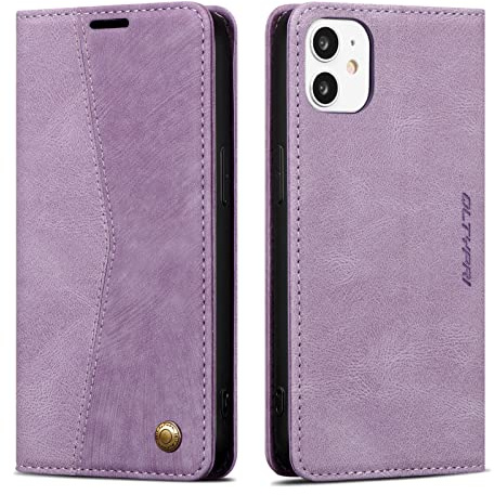 QLTYPRI Hülle für iPhone 12/12 Pro 6,1 Zoll, Leder Klapphülle, Retro Lila