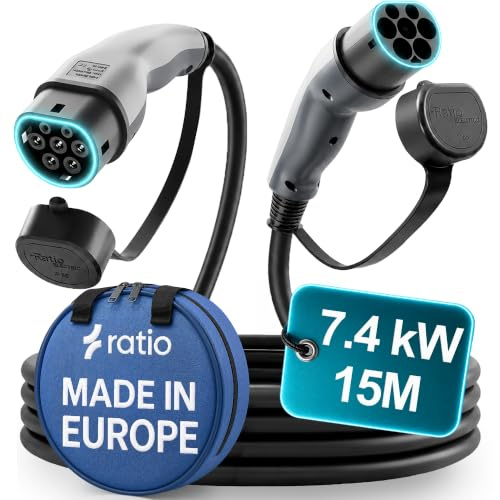 Type 2 Charging Cable 7.4kW | 32A | 15M | 1-Phase | Mode 3 | 15 Metre Type 2 to Type 2 EV Charging Cable 7kW Electric Car Charger, Fast EV Vehicle Charger - Made in Holland - With Storage Bag