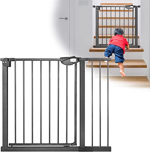 TRMLBE Cancelletto di Sicurezza per Scale Senza Foratura Barriera per Porta Cancello per Scale Griglia Metallica per Larghezza 95-105 cm per Bambini Cani Animali Domestici Nero