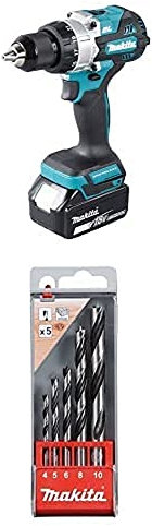 Makita DHP486RTJ Akku-Schlagbohrschrauber 18V / 5,0 Ah, 2 Akkus + Ladegerät im MAKPAC + Holzbohrer-Set 4-10mm