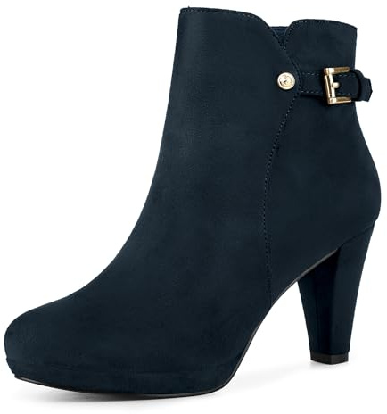 Allegra K Stivaletti da donna con plateau e cerniera laterale con tacco, blu navy, 37.5 EU