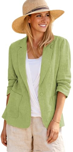 Mina Self Linen Blazers Jackets Women 2026 Womens Blazer Spring Jackets Green 3/4 Short Sleeve Business Casual Light Lightweight Fashion Dressy Trendy Petite Fitted Women's Blazers & Suit Jackets