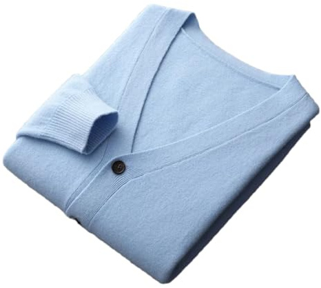Kashmirtröja för män, cardigan höst och vinter, stickad solid långärmad jacka topp, Himmelsblått, L