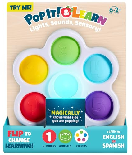 Chuckle & Roar - Pop It! and Learn - Educational and Electronic Popping Toy - Learn Numbers & Letters in Spanish or English - Great for Ages 6 Months to 2 Years