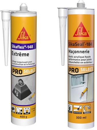 SIKA - Colle de fixation élévée à maintien immédiat - Intérieur et extérieur - Blanc - 290ml + Mastic acrylique - Réparation de fissures et joints pour fenêtres et murs - Int & Ext - Blanc - 300ml