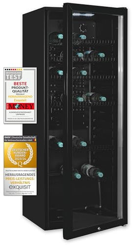 Exquisit Glastürkühlschrank GKS240-GT-160C schwarz | Nutzinhalt: 237 L | Türschloss | 6 Gitterablagen | Umluftventilator | Standgerät