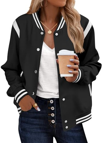 Zeagoo Women's Varsity Jacket Lightweight Bomber Jackets Spring 2 Pockets Button-up Casual Moto Fashion Baseball Outwear